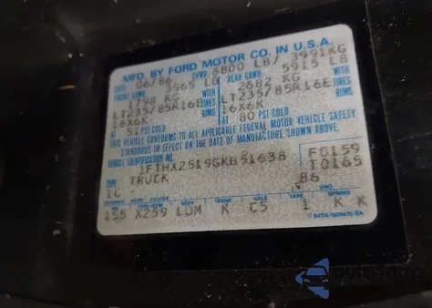 1986 Ford F250 из США, поврежденный, VIN 1FTHX2519GKB51638